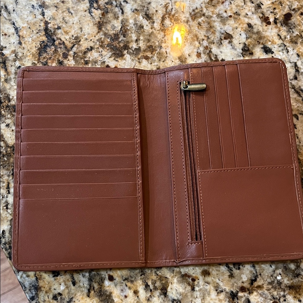 Myra Bag Brown Tooled Leather Round Crossbody with Hair-On Wallet - Picture 7 of 8